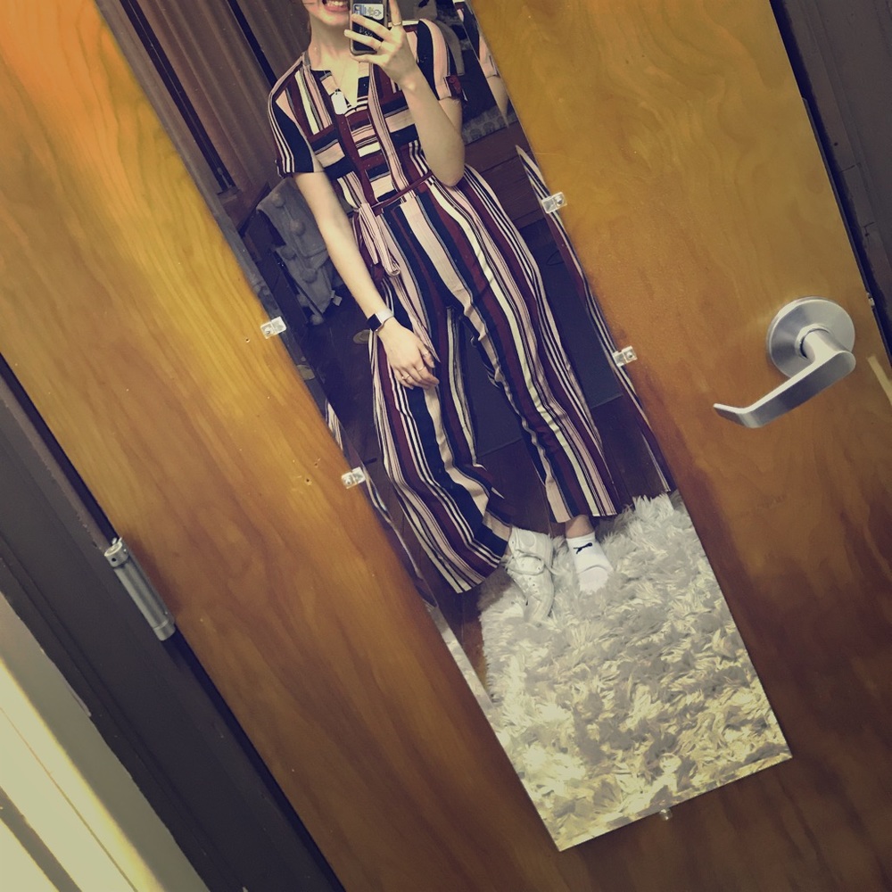 Striped Jumpsuit with Tie